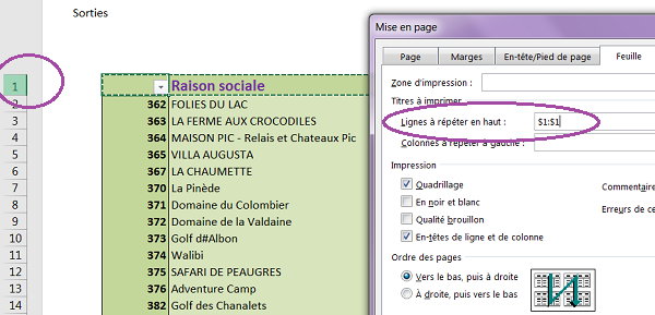 Reproduire les lignes de titres sur chaque page à imprimer pour les gros tableaux Excel