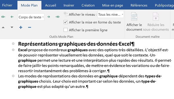 Affichage mode plan de Word pour organiser et hiérarchiser documents longs