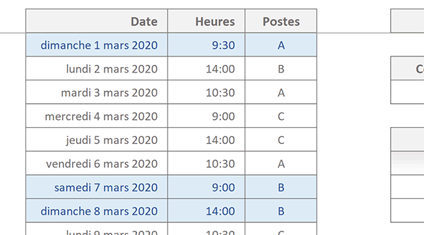 Repérer visuellement les jours de Week-End dans un tableau Excel