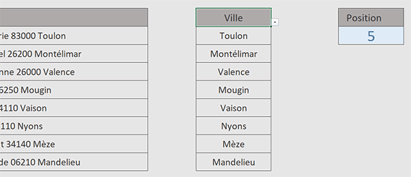 Extraire un mot dans une chaîne de textes Excel en fonction de sa position