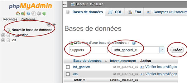 Créer base de données dans PhpMyAdmin pour importer les tables MySql