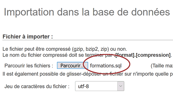 Importer fichier externe Sql dans base de données PhpMyAdmin pour créer les tables MySql