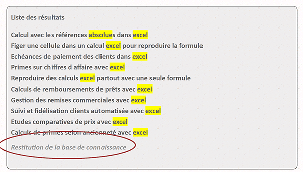 Résultats du moteur de recherche PHP restitués depuis disque dur serveur