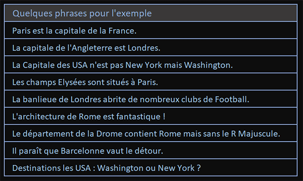 Colonne Excel des phrases contenant les mots clés à passer en majuscules
