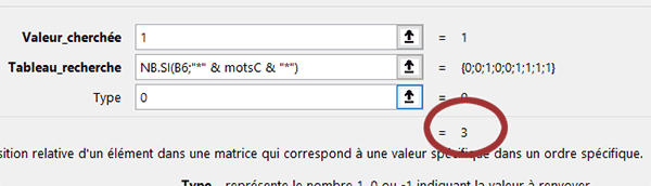 Trouver les positions des mots clés cherchés dans les cellules Excel