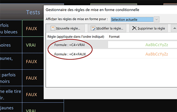 Règles Excel de couleurs dynamiques pour surligner les cellules trouvées