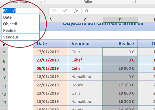 Noms des plages de cellules pour les désigner dans la construction des formules matricielles Excel