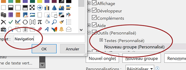 Nouveau groupe dans un ruban personnalisé pour accueillir les boutons de macro VBA Word