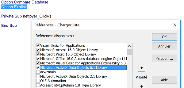 Microsoft ActiveX Data Objects pour manipuler données de base en VBA Access