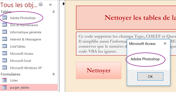 Parcourir et récupérer tous les noms de tables de la base de données par code VBA Access