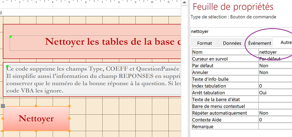 Paramétrer propriétés contrôle bouton de formulaire pour pilotage dans code VBA Access