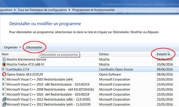 Désinstaller un programme intrus