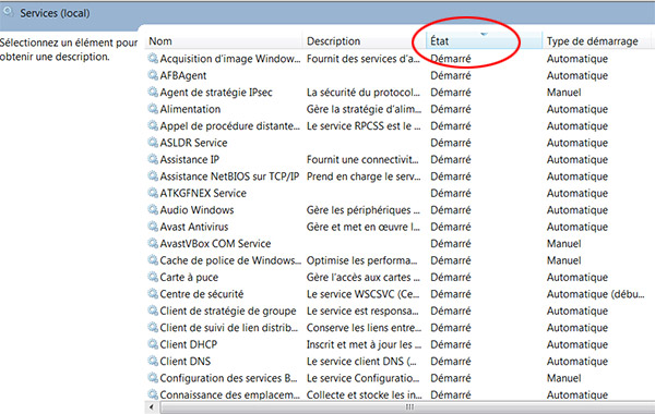 Services en cours exécution dans Windows