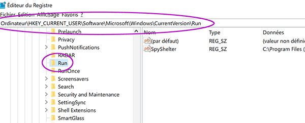 Contenu de clé de base de registre Windows permettant le démarrage automatique de programmes
