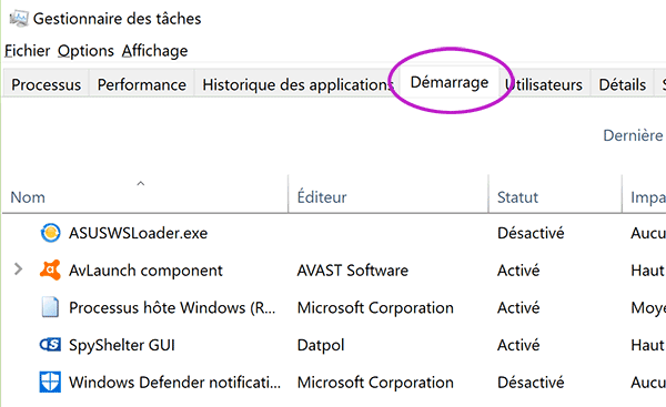 Liste des programmes déclarés officiellement au démarrage de Windows pour être activés