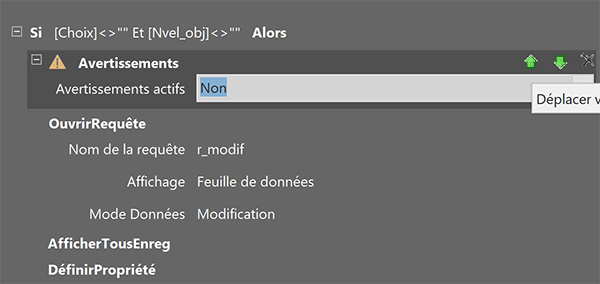 Remonter action de macro Access pour neutraliser les alertes en haut de la liste