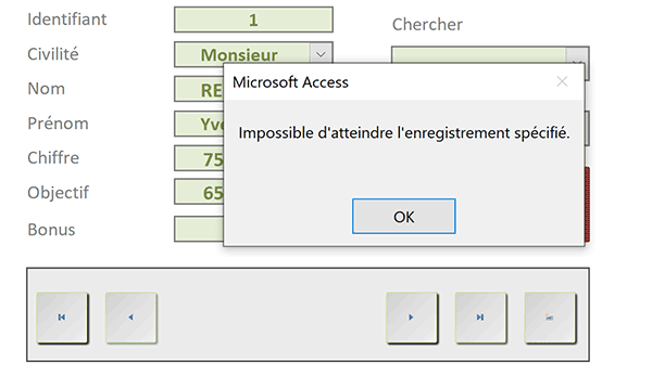 Alerte navigation Access, impossible aller avant le premier enregistrement