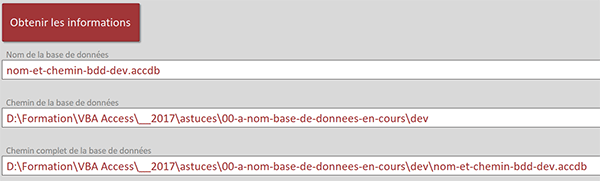 Récupérer les informations de base de données en VBA Access