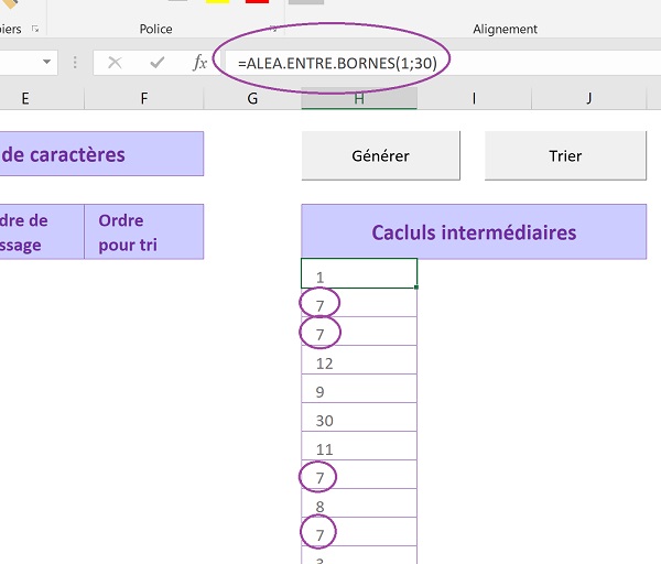 Générer une grande quantité de nombres aléatoires bornés par calculs Excel