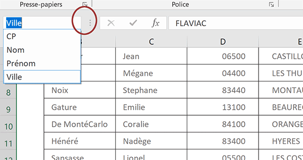 Noms des colonnes du tableau Excel en fonction des titres de champs pour calculs matriciels