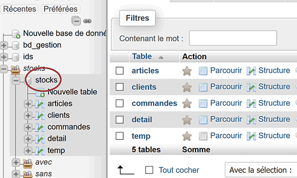 Base de données relationnelles MySql pour facturation clients et gestion des stocks