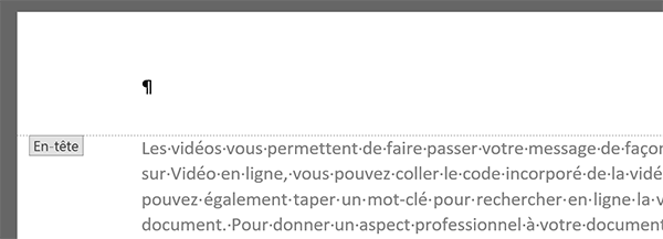 Activer entête de page Word par double clic dans la zone vierge