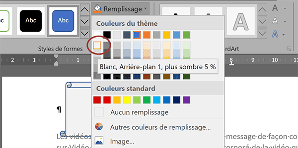 Appliquer une couleur de fond à une forme géométrique dans entête du document Word