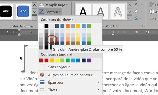 Appliquer une couleur de contour à une forme géométrique dans entête du document Word