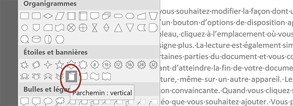 Choisir forme géométrique parchemin vertical à insérer dans zone entête du document Word