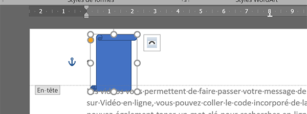 Tracer forme géométrique parchemin vertical dans zone entête du document Word