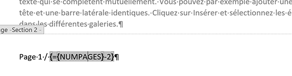 Code de champ Word pour corriger le décalage sur le nombre total de pages dans la numérotation automatique