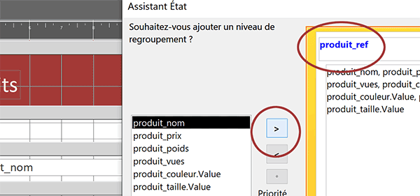 Créer des groupes dans assistant état Access