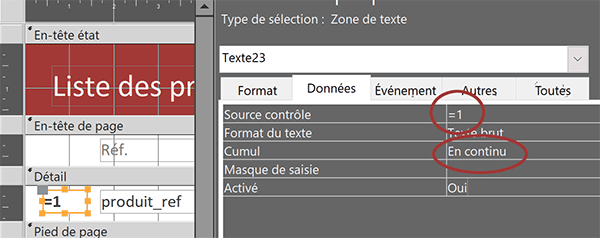 Initialiser le compteur de la zone de texte dans un état Access