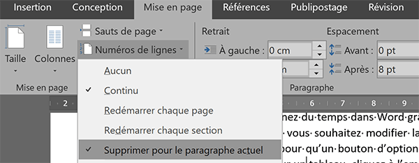 Exclure des lignes de paragraphes Word de la numérotation automatique