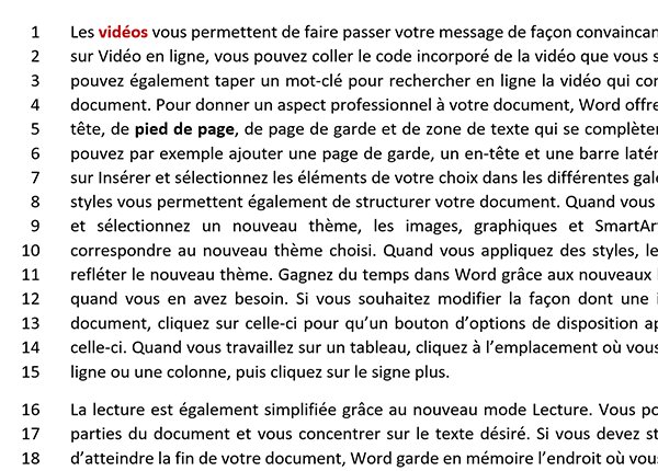 Numérotation automatique des lignes du document Word pour repérer facilement les emplacements précis de certains passages