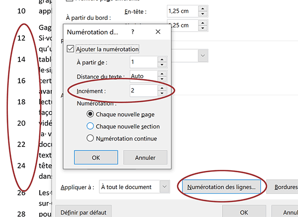 Numéroter automatiquement une ligne sur deux dans un document Word