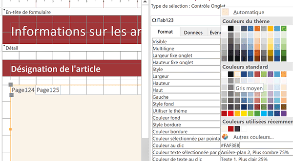 Définir la couleur des onglets cliqués sur le formulaire Access