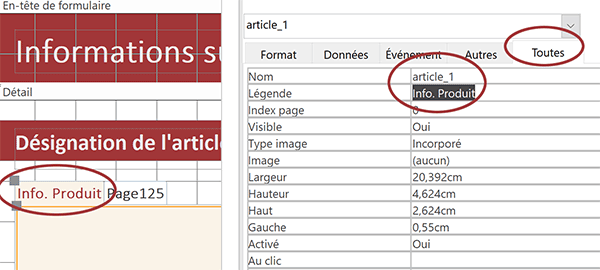 Définir nom et légende des onglets sur formulaire Access