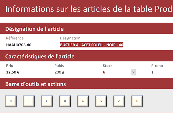 Formulaire Access des articles à acheter à organiser en onglets