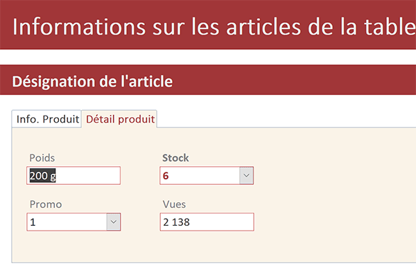 Afficher le détail du produit grâce au deuxième onglet du formulaire Access