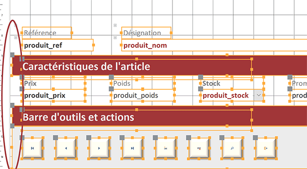 Sélection groupée des contrôles de formulaire Access à déplacer par la règle verticale