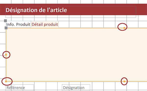 Poignées de redimensionnement de la zone dans onglet de formulaire Access