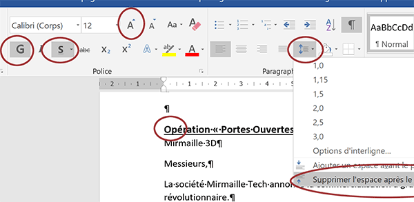 Régler les mises en forme de police et de paragraphe Word