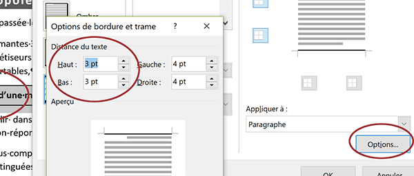 Aérer la présentation en augmentant la distance entre la bordure de paragraphe et le texte