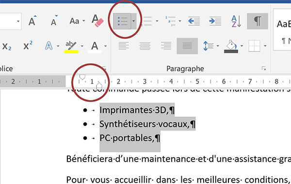 Listes énumérées Word préfixées avec symbole graphique de puce