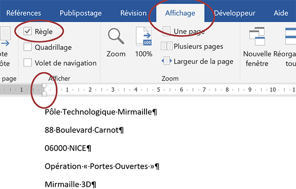 Règles et marques de paragraphes en conception du document Word