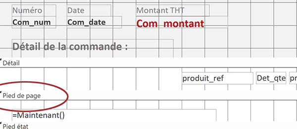 Etat Access des commandes clients avec section Pied de page mais sans pied de groupe