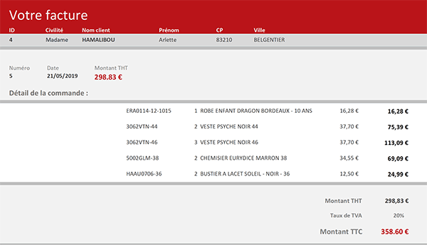 Présentation de la facture client dans un état Access