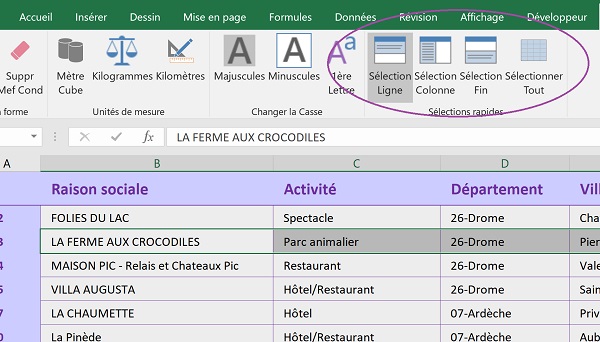 Boutons de macros Excel pour simplifier les sélections complètes de lignes et de colonnes