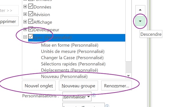 Nouvel onglet Excel pour création de boutons de macros organisés par groupes dans le ruban